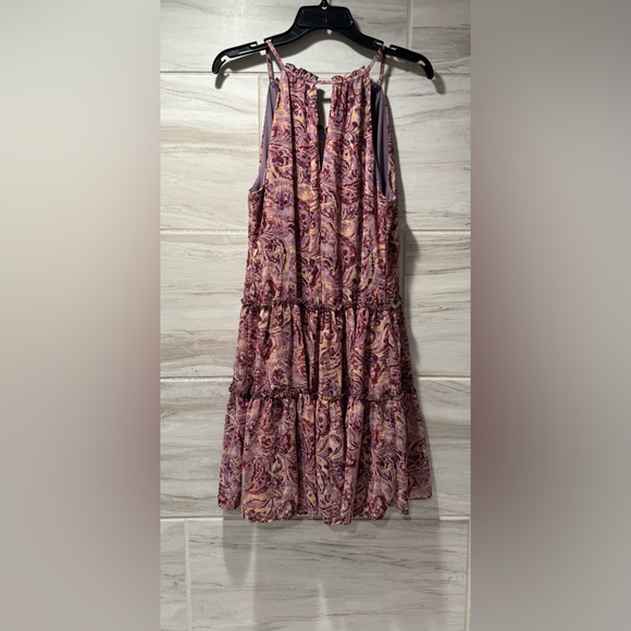 DREW Purple Pink Paisley Print Tiered Ruffled Halter Lined Dress Size Small - Picture 4 of 9